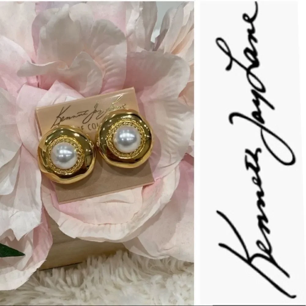 𝅺KENNETH Jay Lane Faux Pearl Gold Tone Earrings - Picture 3 of 6